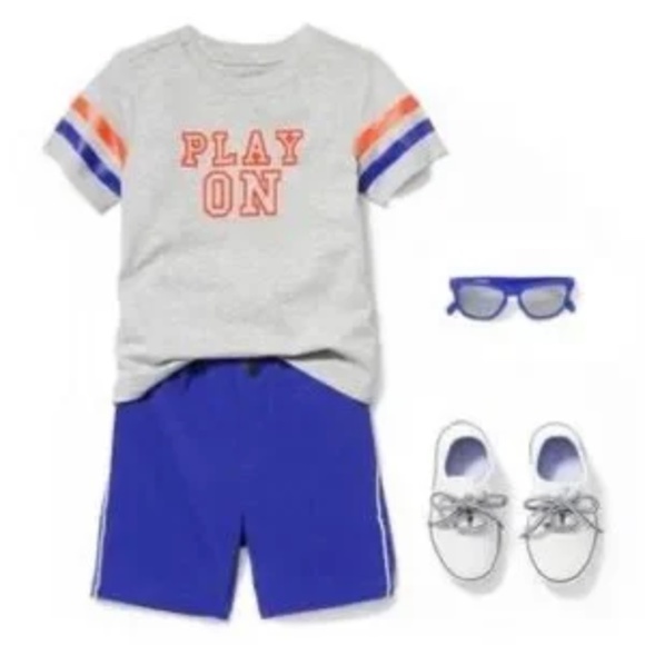 Janie and Jack Cobalt Blue Shorts and Grey Play On Baby Boy Tee Shirt Size 6-12M - Picture 2 of 11